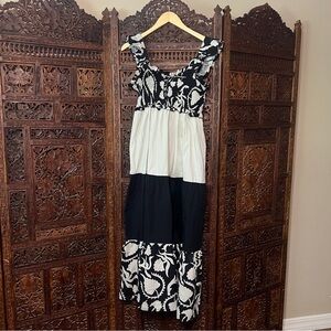 Meadow Rhodes Black & White Boho Tiered Maxi Dress Floral Print, Sleeveless